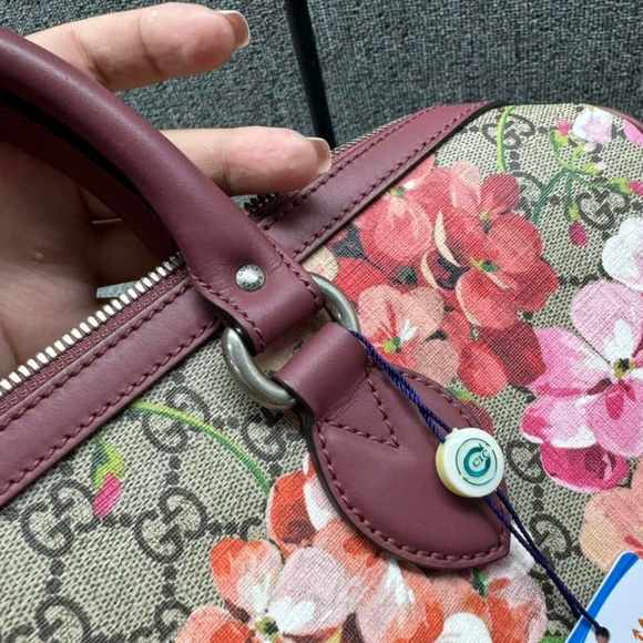 100% Authentic GUCCI Boston Blooms Brown&Purple Canvas Satchel - Picture 7 of 16